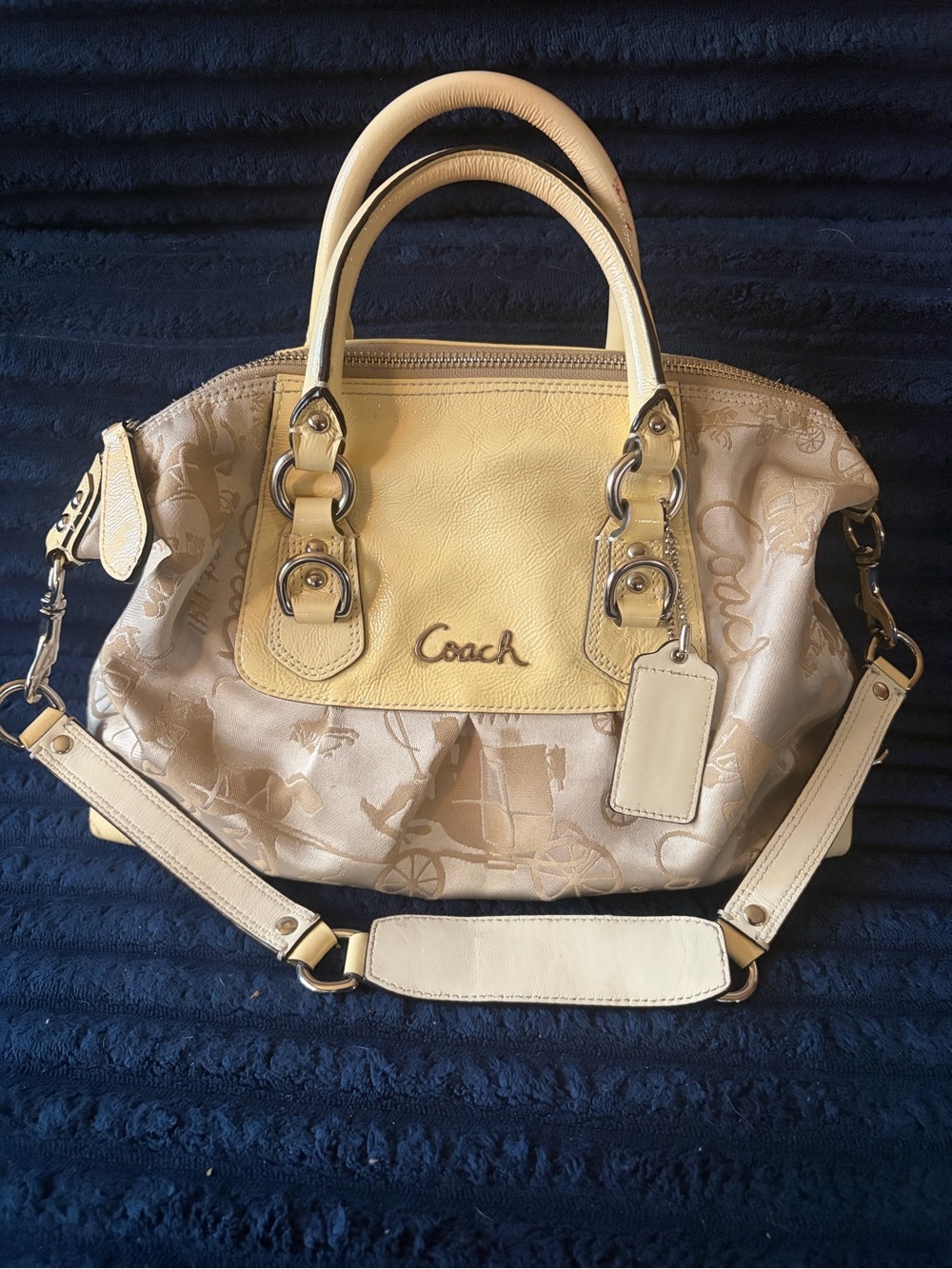 Coach Women's Yellow Cream Leather Satchel